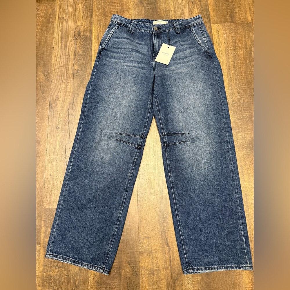 Wide Leg Women's Jeans - Dark Blue Wash